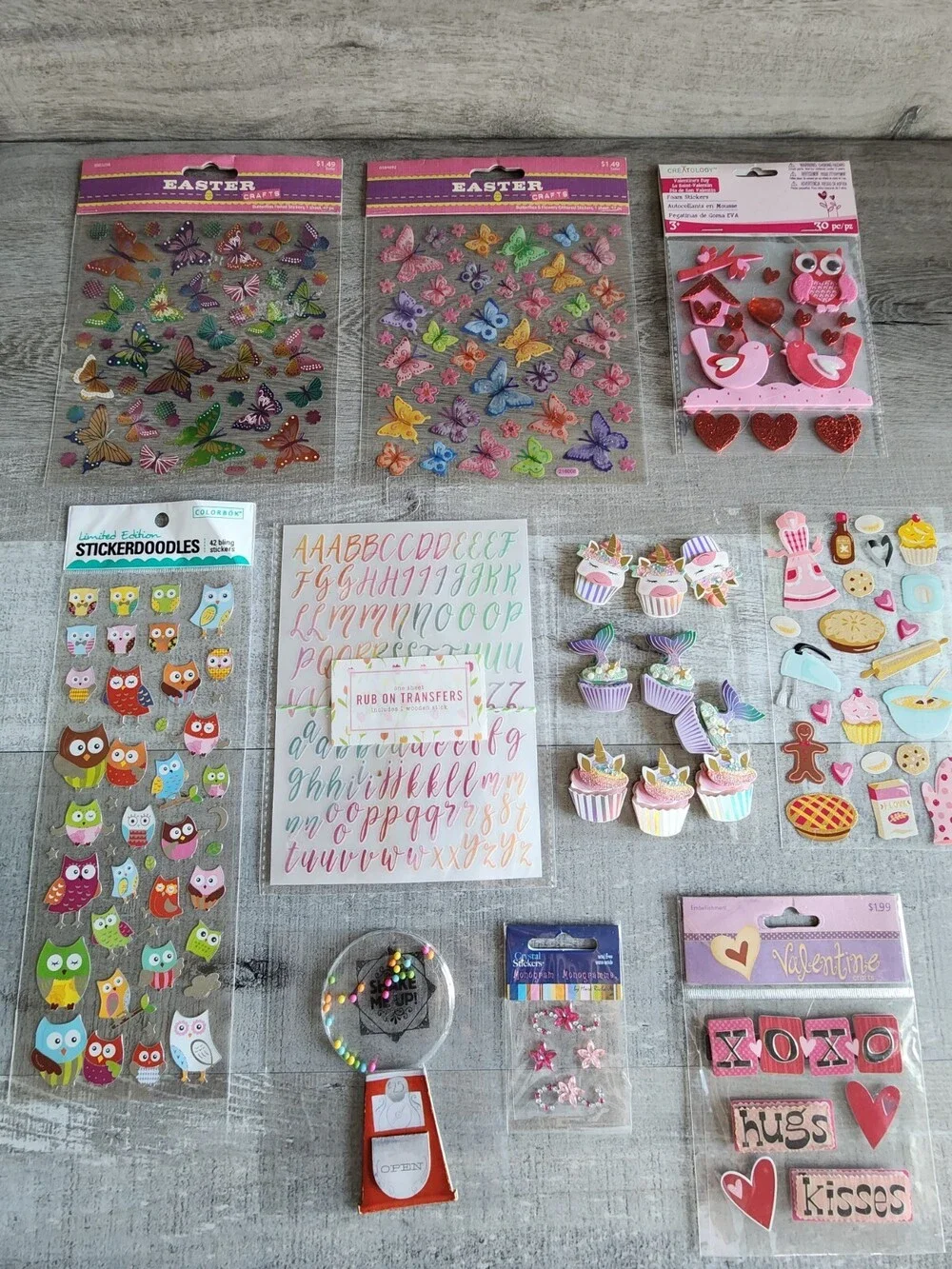 Scrapbook Stickers LOT - Girls Pink Kids Unicorn Owls Hearts Retired NEW #34